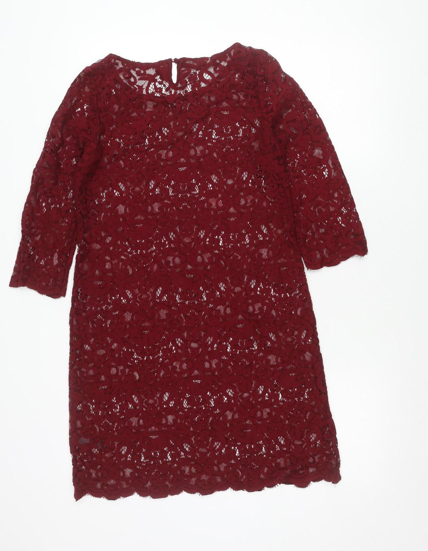 Monsoon Women’s Red Lace Shift Dress UK 8 Knee Length 3/4 Sleeve