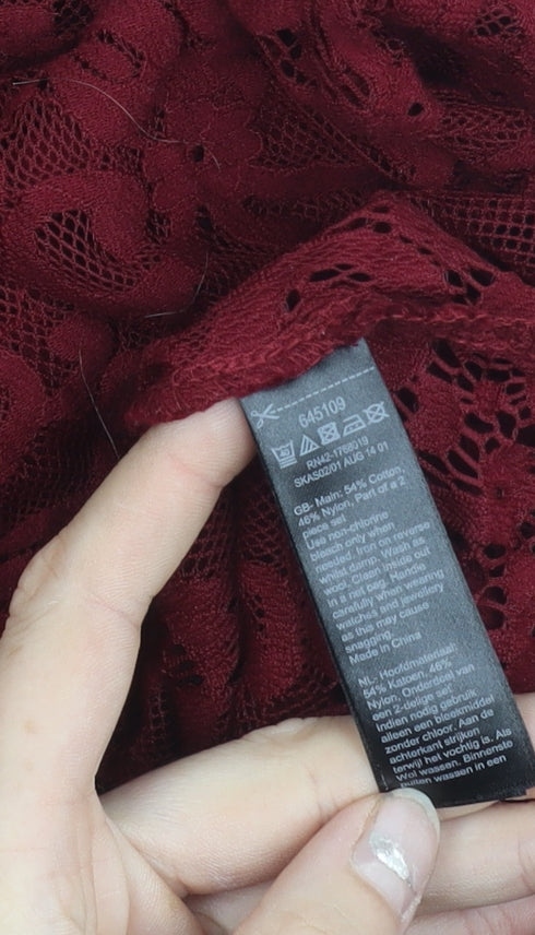 Monsoon Women’s Red Lace Shift Dress UK 8 Knee Length 3/4 Sleeve