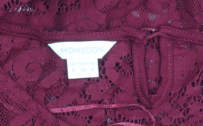 Monsoon Women’s Red Lace Shift Dress UK 8 Knee Length 3/4 Sleeve