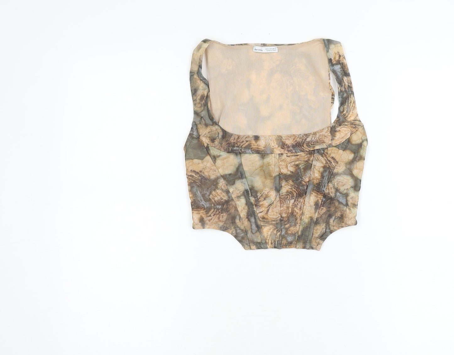 Bershka Womens Multicoloured Mesh Cropped Tank Top Size S