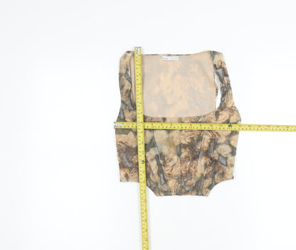 Bershka Womens Multicoloured Mesh Cropped Tank Top Size S