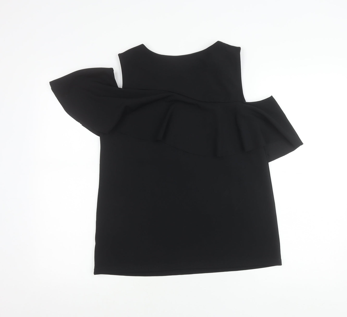 Warehouse Women Black Size 10 Cold Shoulder Ruffle Blouse