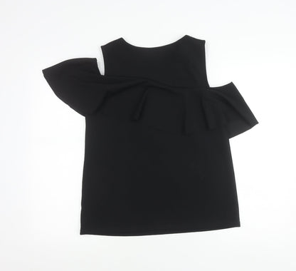 Warehouse Women Black Size 10 Cold Shoulder Ruffle Blouse