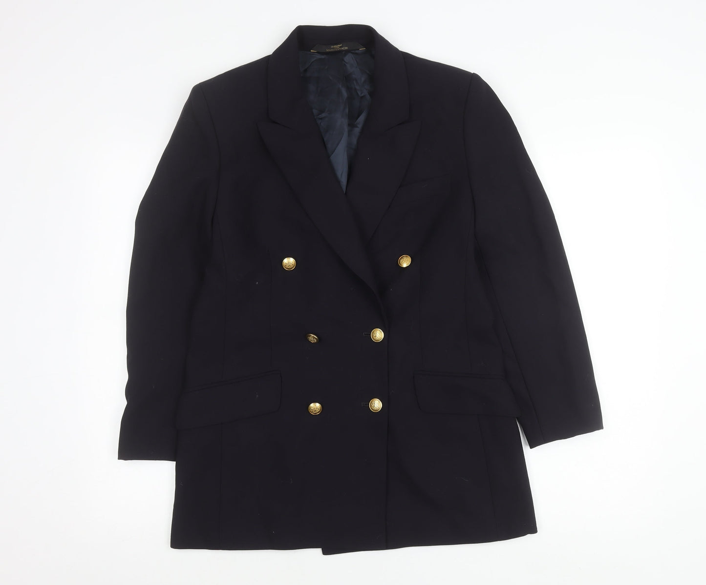 Marks and Spencer St Michael Women’s Black Wool Double-Breasted Petite Fit Blazer UK 12