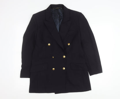 Marks and Spencer St Michael Women’s Black Wool Double-Breasted Petite Fit Blazer UK 12