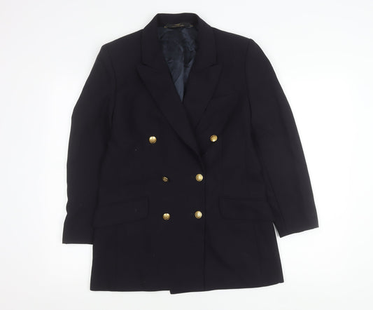 Marks and Spencer St Michael Women’s Black Wool Double-Breasted Petite Fit Blazer UK 12