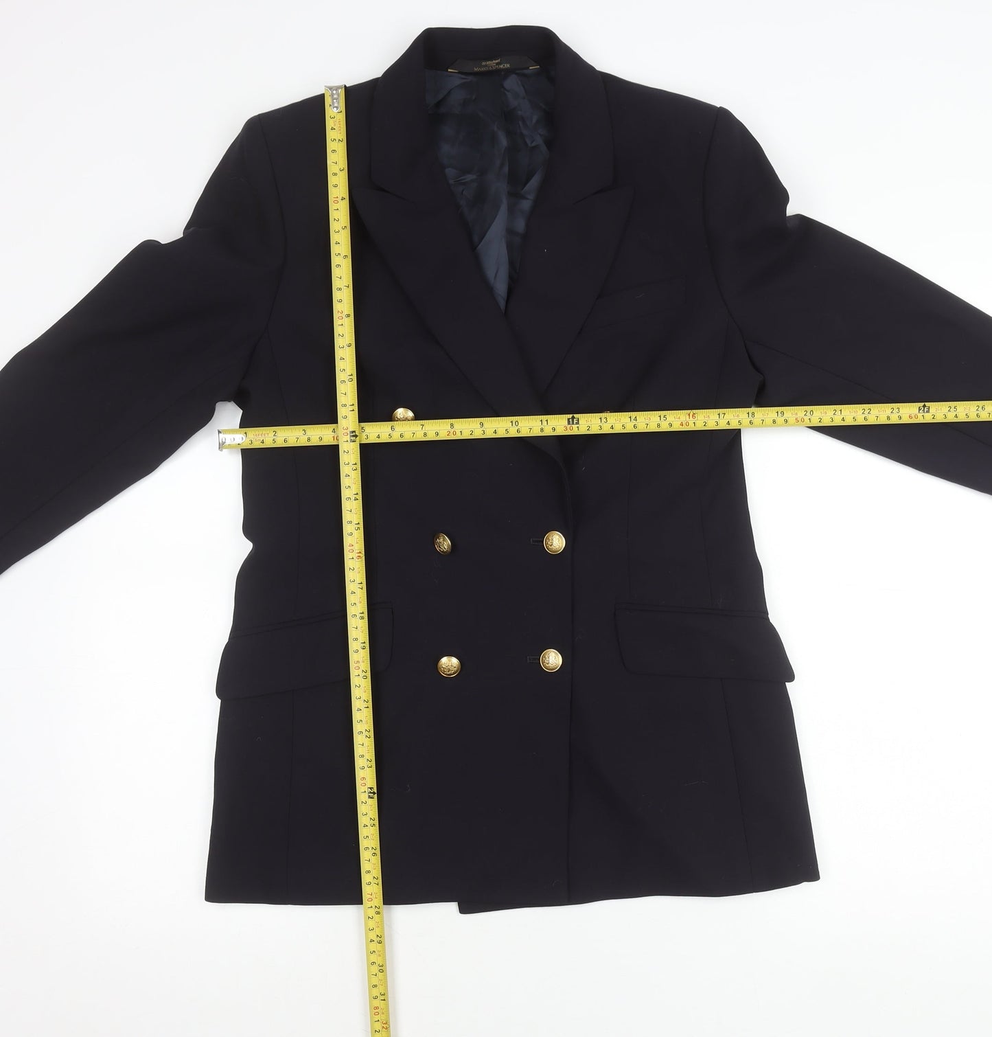 Marks and Spencer St Michael Women’s Black Wool Double-Breasted Petite Fit Blazer UK 12