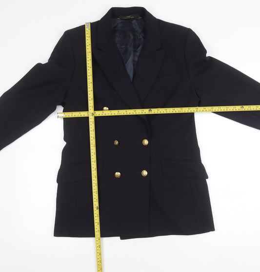 Marks and Spencer St Michael Women’s Black Wool Double-Breasted Petite Fit Blazer UK 12