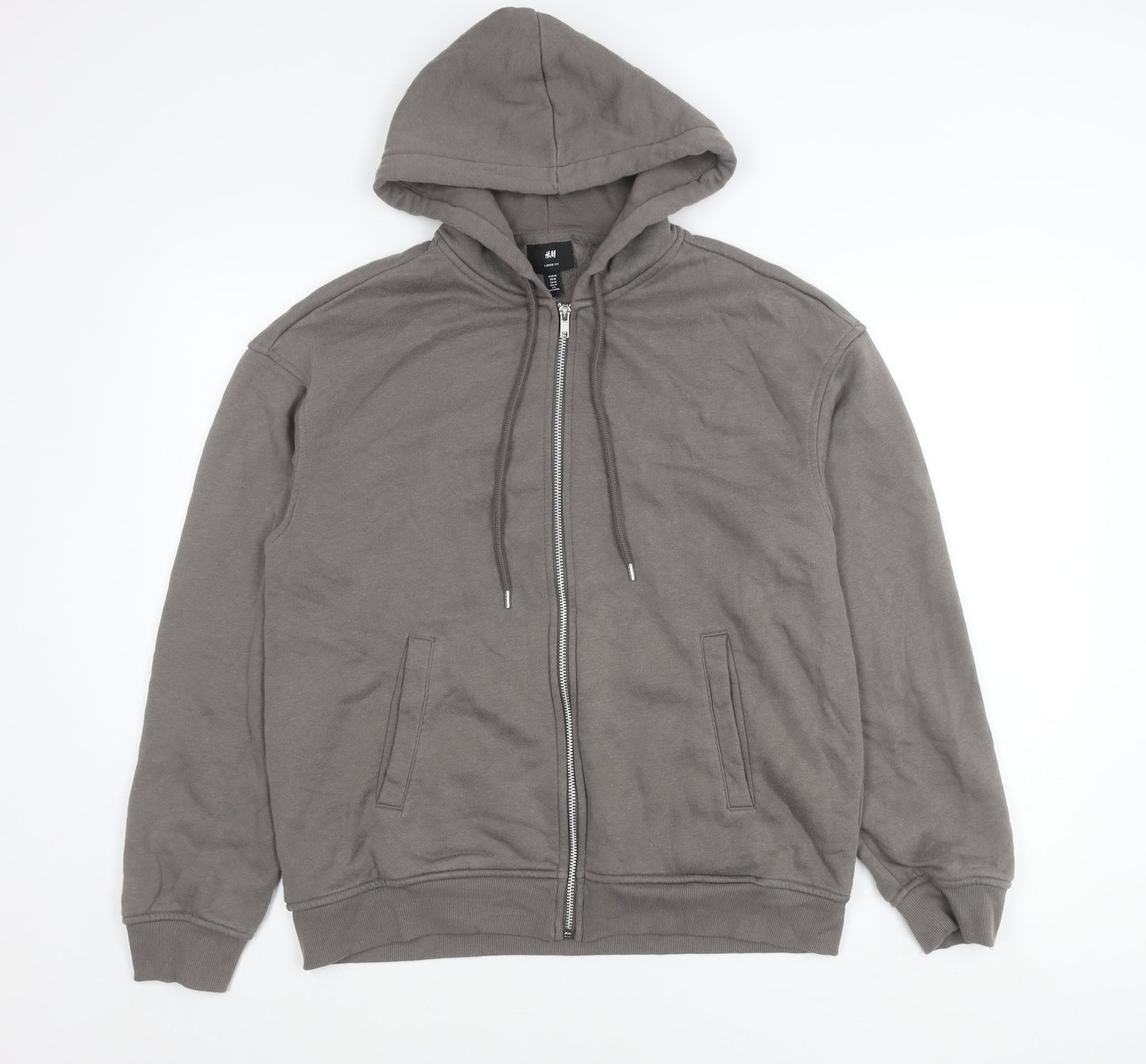 H&M Women Grey Size 12 Hooded Zip Basic Jacket with Pockets