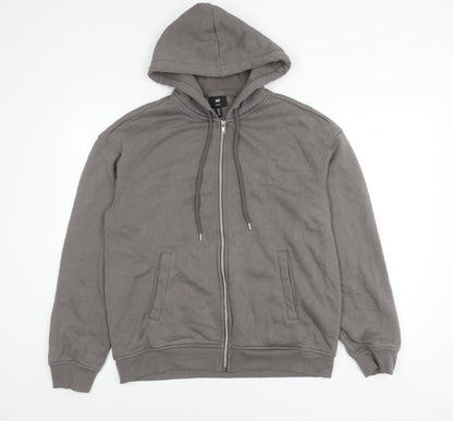 H&M Women Grey Size 12 Hooded Zip Basic Jacket with Pockets