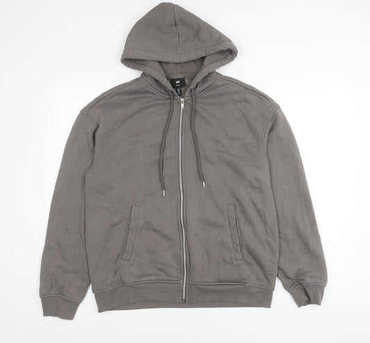 H&M Women Grey Size 12 Hooded Zip Basic Jacket with Pockets