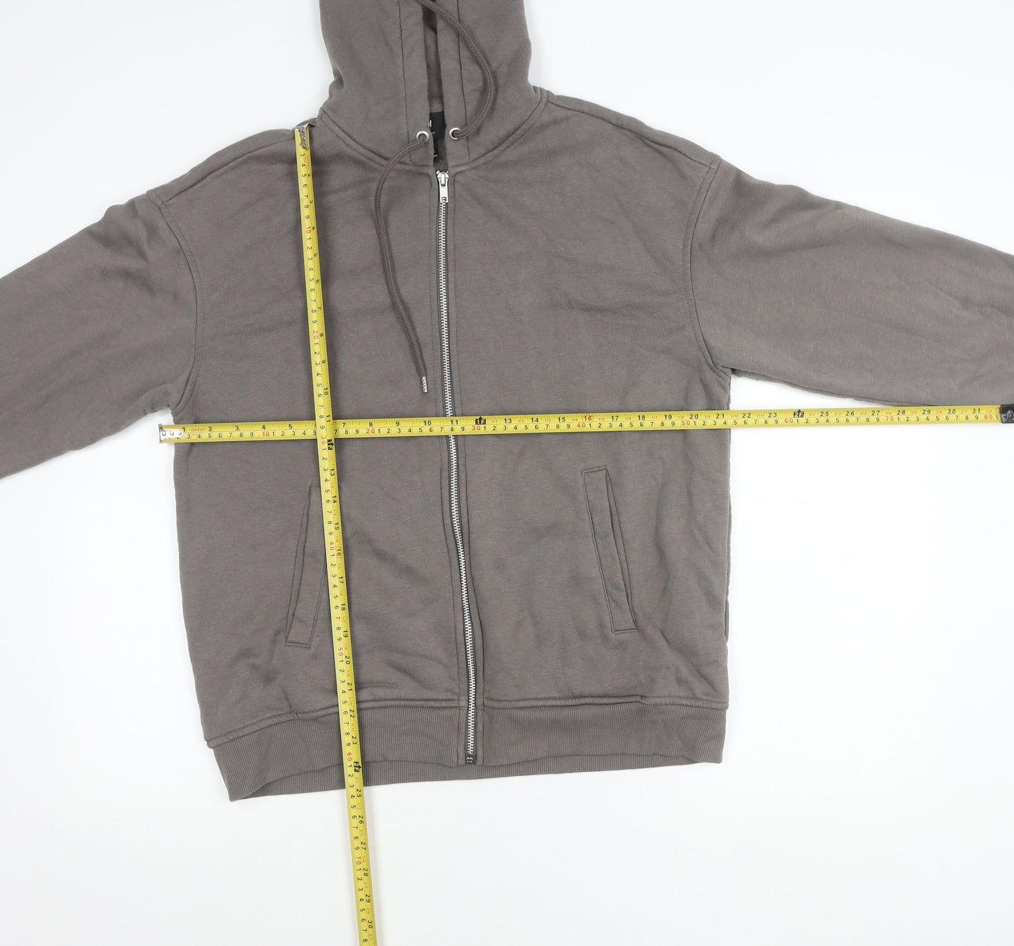 H&M Women Grey Size 12 Hooded Zip Basic Jacket with Pockets