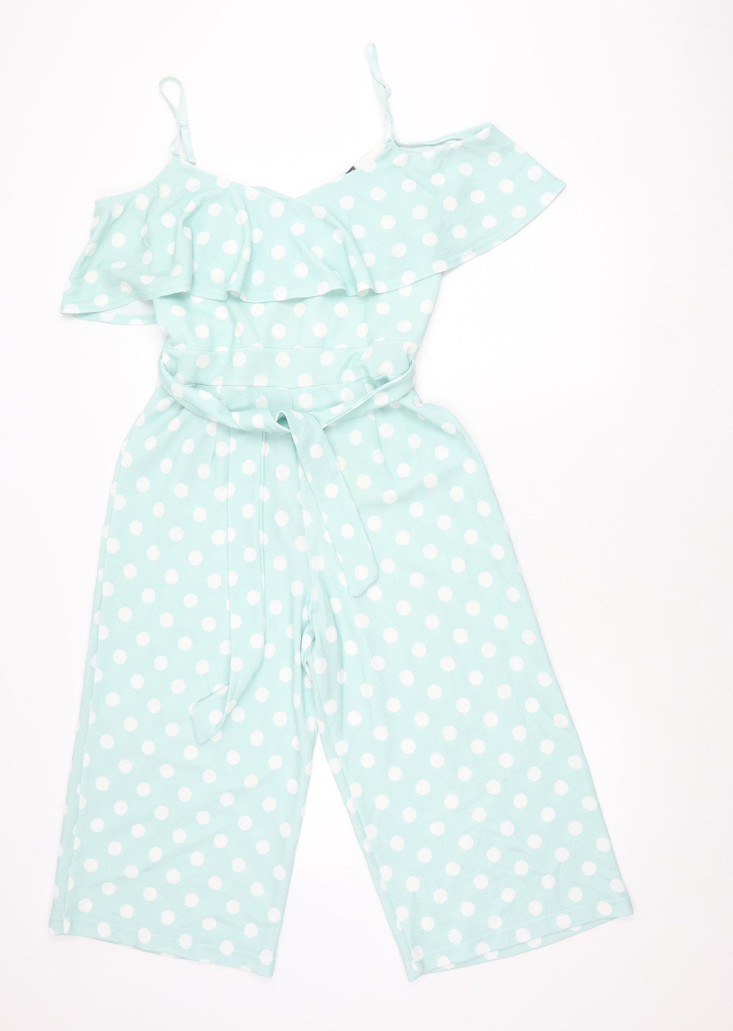 Quiz Women Blue Polka Dot Jumpsuit Size 12 Wide-Leg Off Shoulder