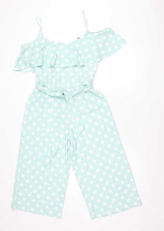Quiz Women Blue Polka Dot Jumpsuit Size 12 Wide-Leg Off Shoulder