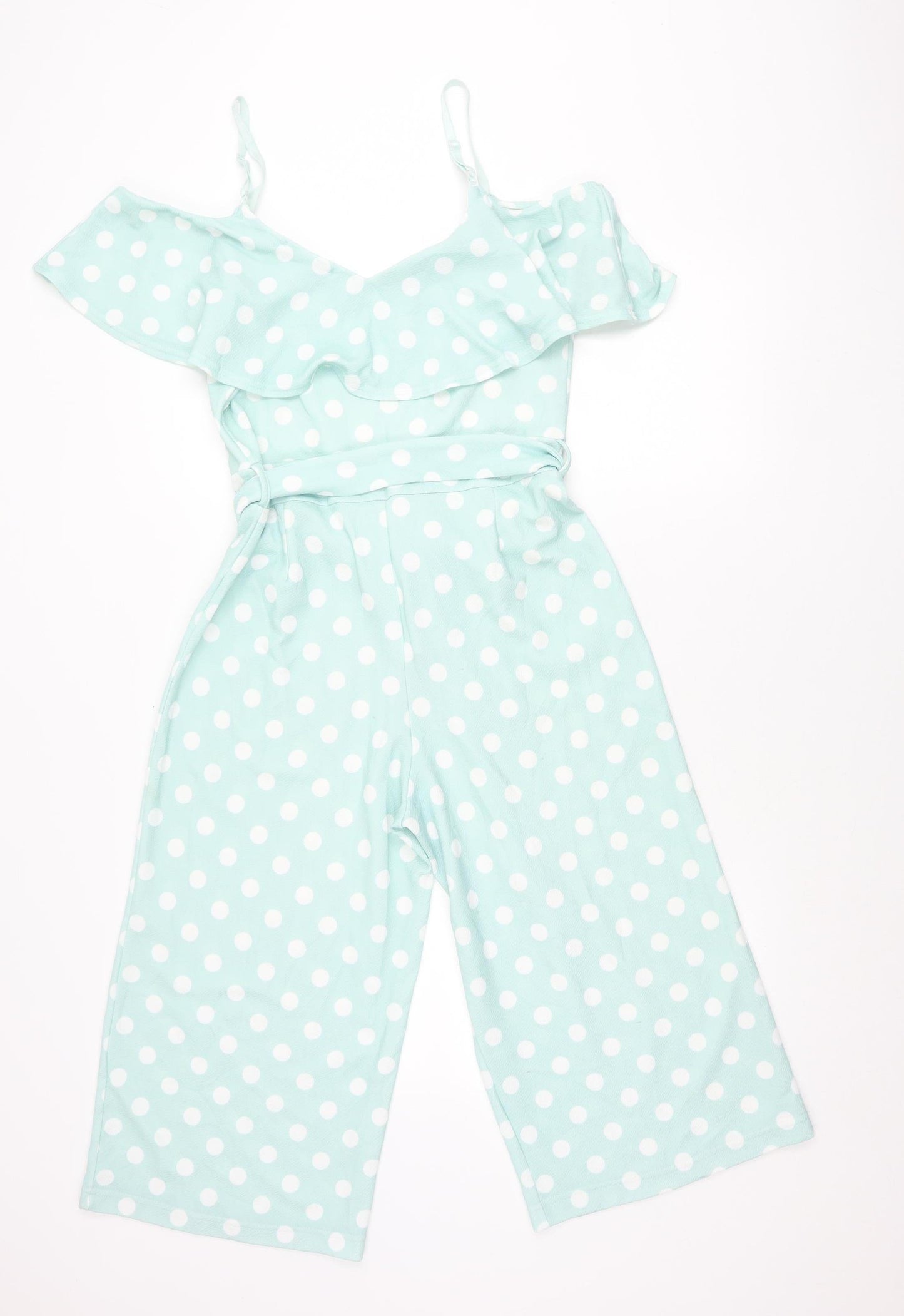 Quiz Women Blue Polka Dot Jumpsuit Size 12 Wide-Leg Off Shoulder