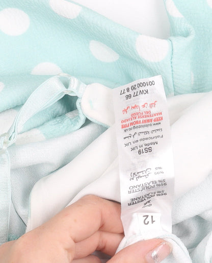 Quiz Women Blue Polka Dot Jumpsuit Size 12 Wide-Leg Off Shoulder