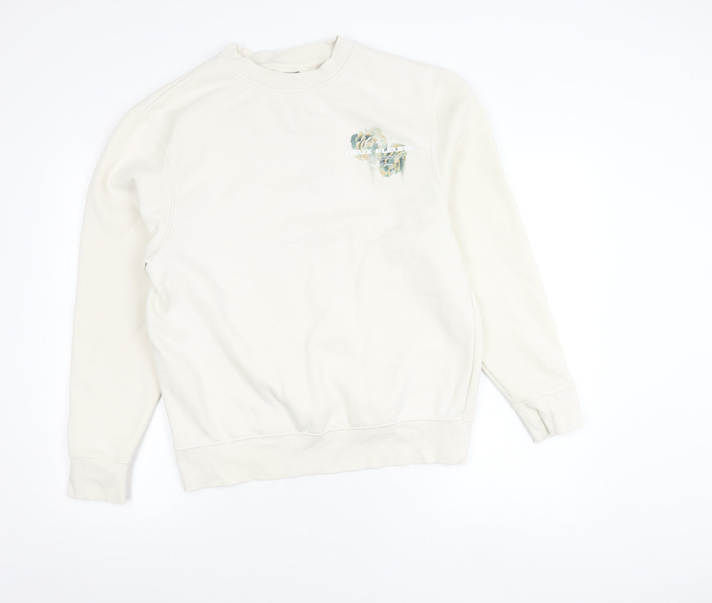 River Island Unisex White Floral Graphic Pullover Sweatshirt Size M
