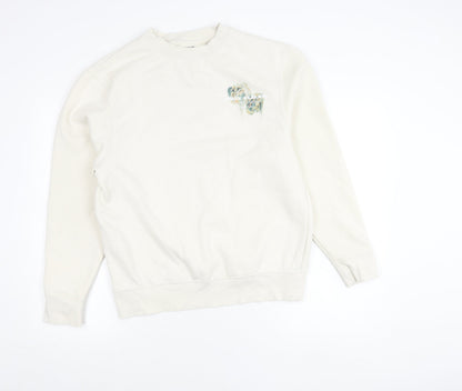 River Island Unisex White Floral Graphic Pullover Sweatshirt Size M