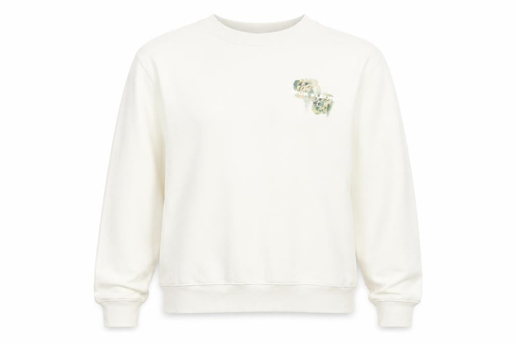 Front view of River Island unisex white floral graphic pullover sweatshirt, size M