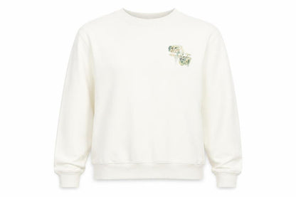 Front view of River Island unisex white floral graphic pullover sweatshirt, size M