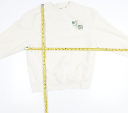 River Island Unisex White Floral Graphic Pullover Sweatshirt Size M