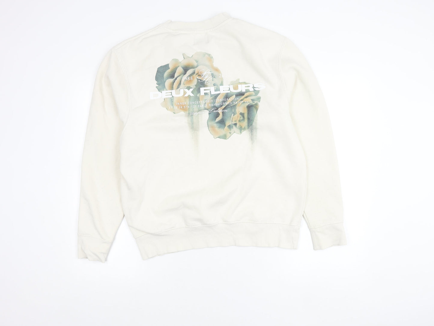 River Island Unisex White Floral Graphic Pullover Sweatshirt Size M