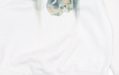 River Island Unisex White Floral Graphic Pullover Sweatshirt Size M