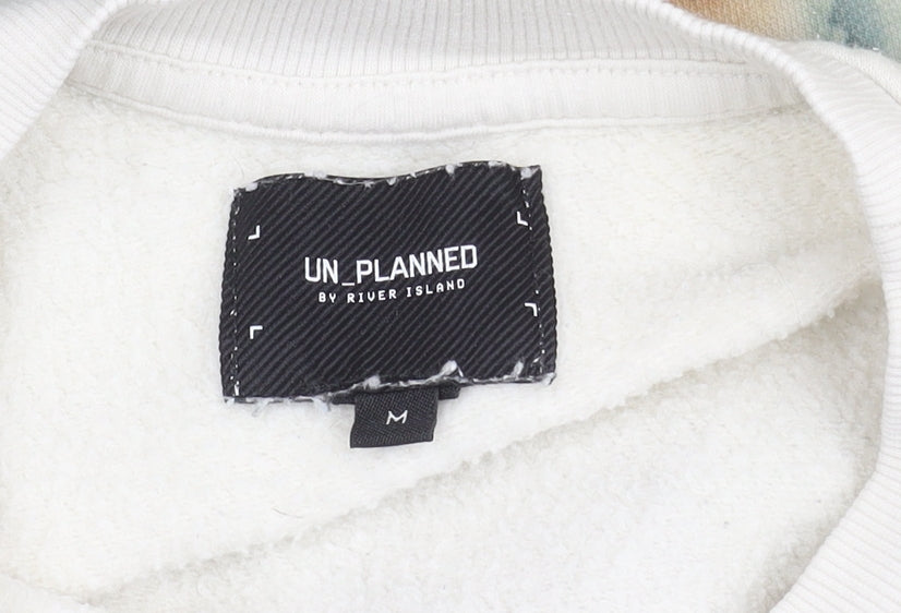 River Island Unisex White Floral Graphic Pullover Sweatshirt Size M