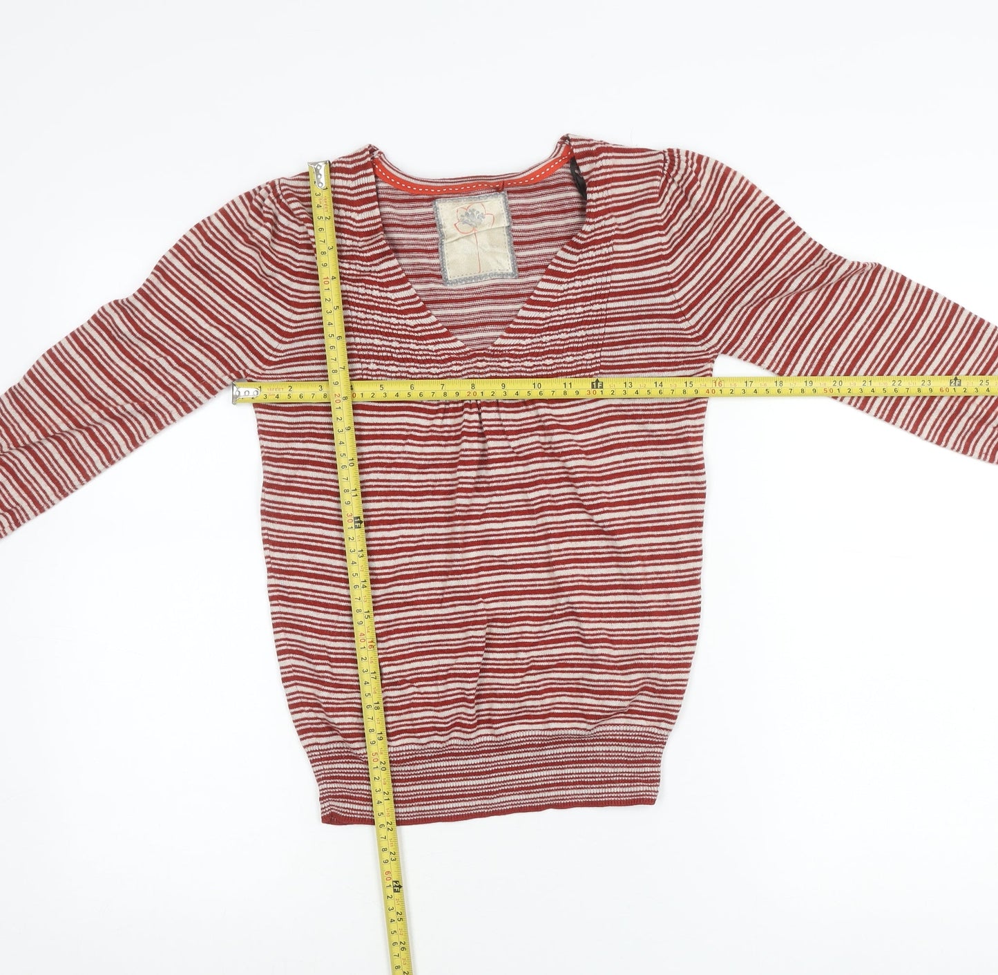 Debenhams Women’s Red Striped V-Neck Pullover Jumper Cotton Viscose Size M