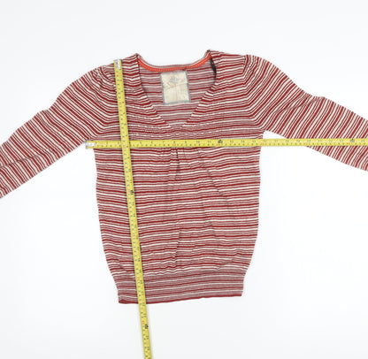 Debenhams Women’s Red Striped V-Neck Pullover Jumper Cotton Viscose Size M