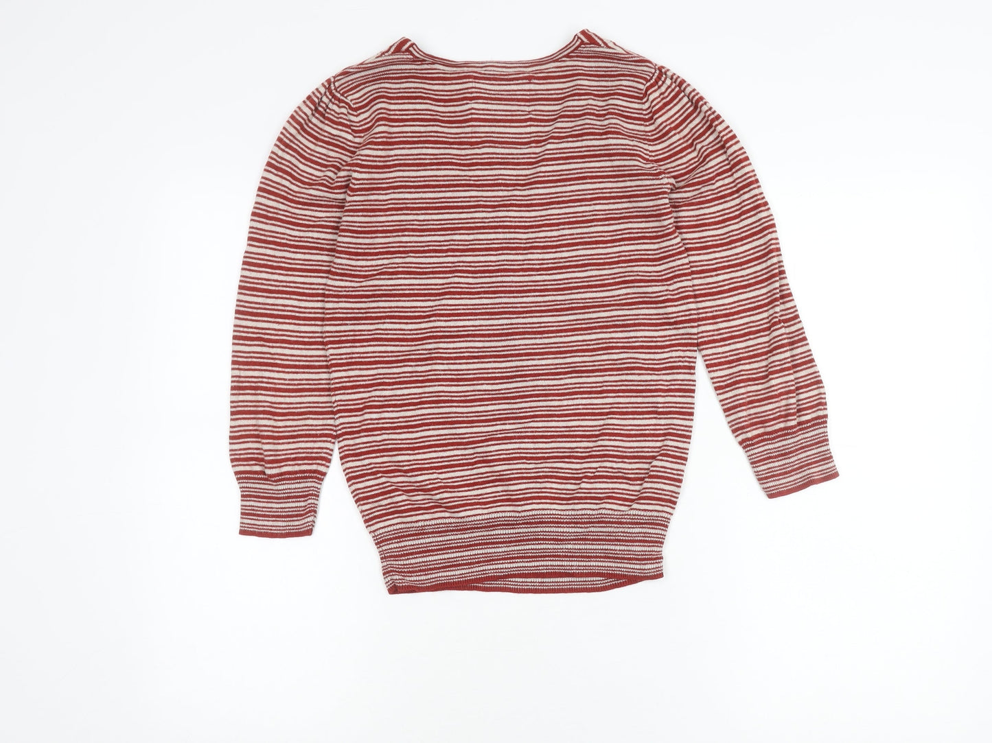 Debenhams Women’s Red Striped V-Neck Pullover Jumper Cotton Viscose Size M