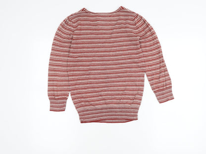 Debenhams Women’s Red Striped V-Neck Pullover Jumper Cotton Viscose Size M