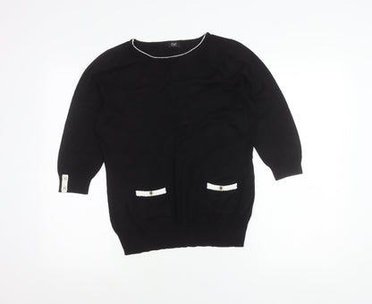 F&F Women’s Black Knit Blouse Size 14 Classic 3/4 Sleeve Boat Neck
