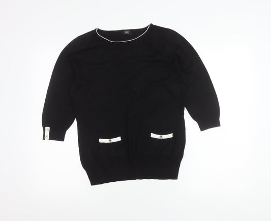 F&F Women’s Black Knit Blouse Size 14 Classic 3/4 Sleeve Boat Neck