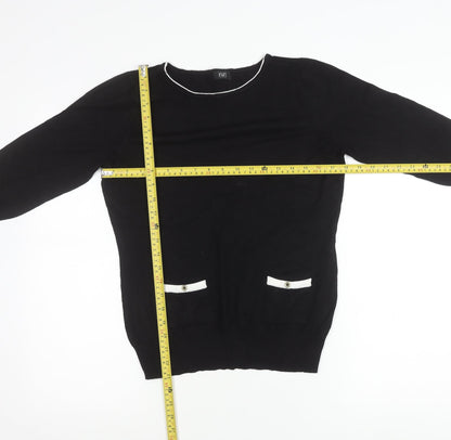 F&F Women’s Black Knit Blouse Size 14 Classic 3/4 Sleeve Boat Neck