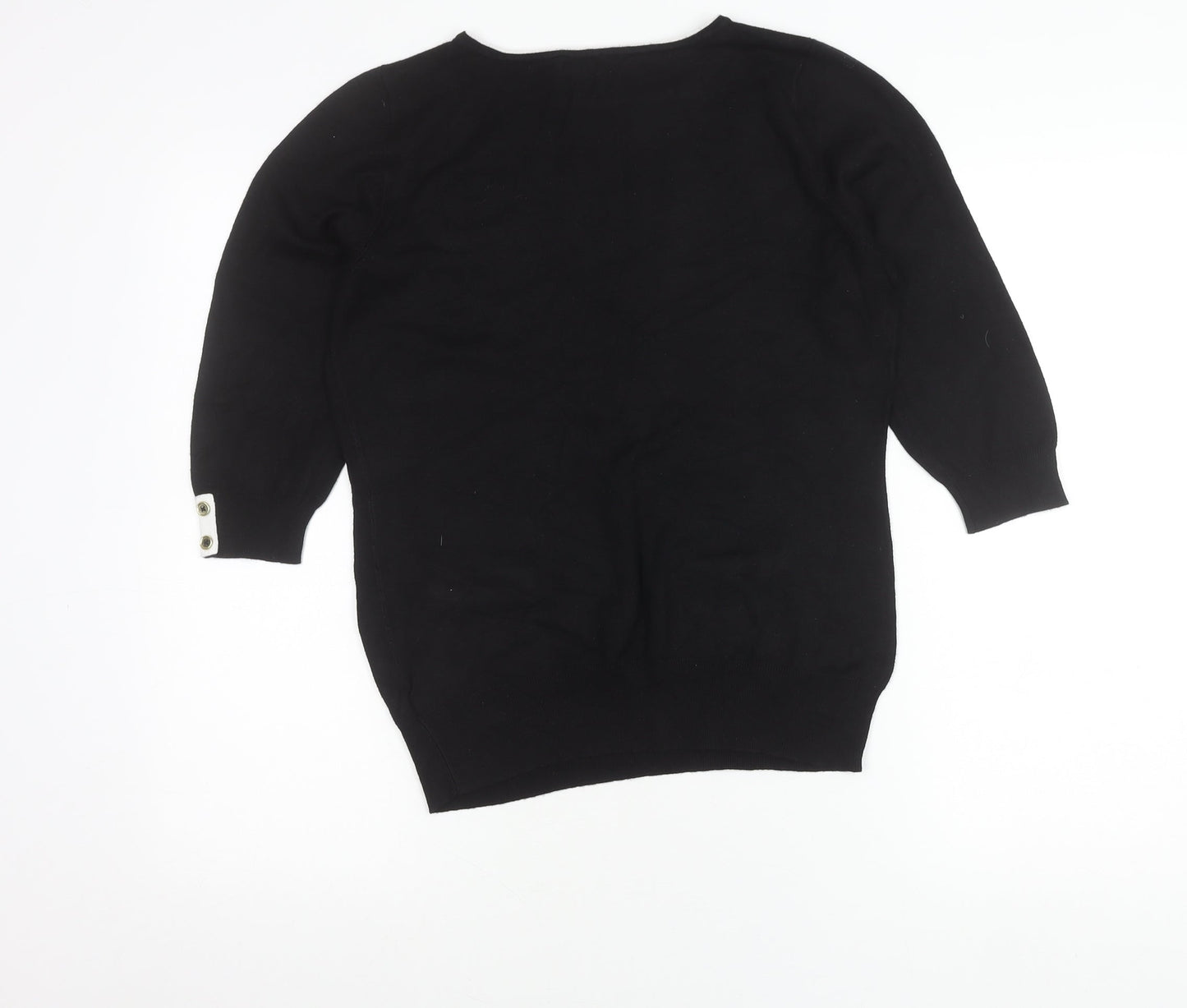 F&F Women’s Black Knit Blouse Size 14 Classic 3/4 Sleeve Boat Neck