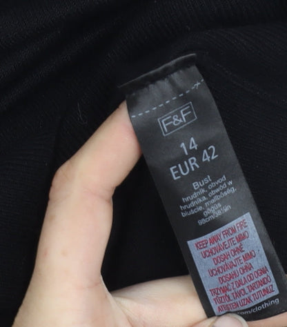 F&F Women’s Black Knit Blouse Size 14 Classic 3/4 Sleeve Boat Neck