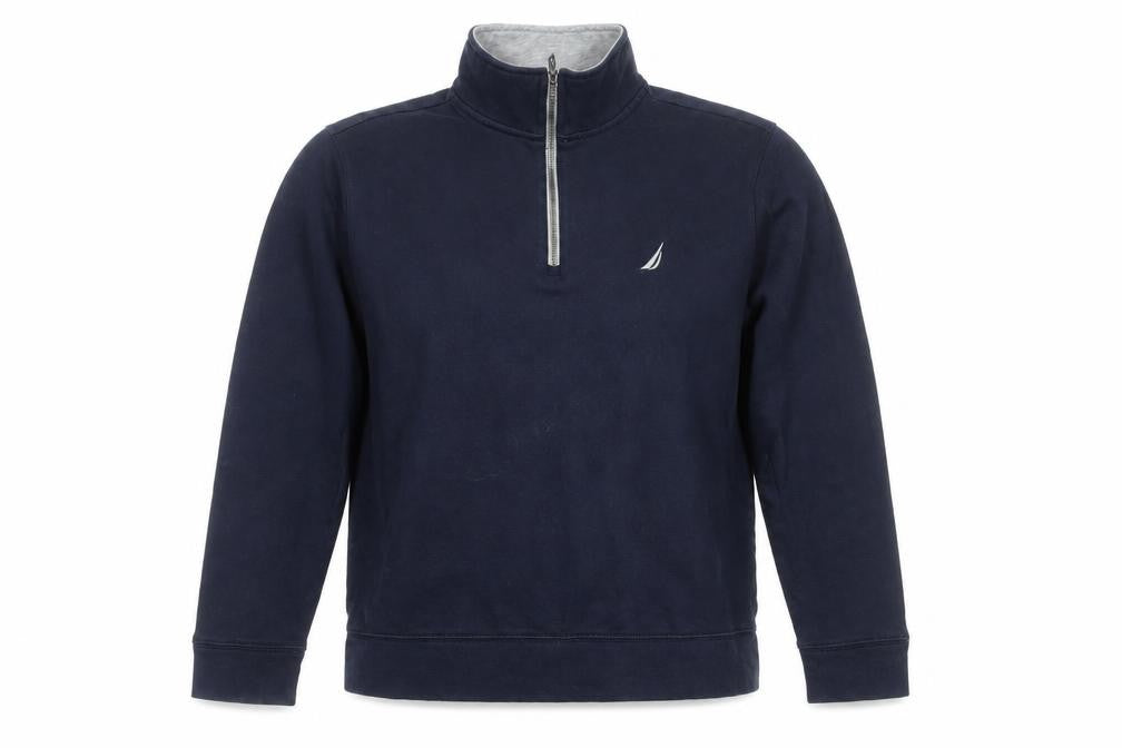 Front view of Nautica unisex blue small 1/4 zip pullover sweatshirt cotton blend