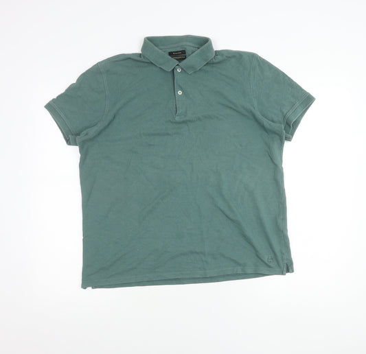 Massimo Dutti Men’s Green XL Short Sleeve Cotton Polo Shirt