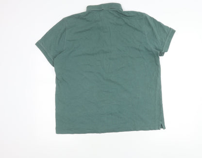 Massimo Dutti Men’s Green XL Short Sleeve Cotton Polo Shirt
