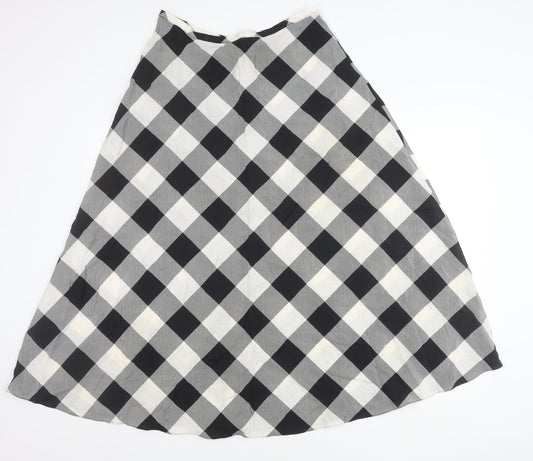 Marks and Spencer Women’s Black White Check Midi A-Line Skirt Size 12 Petite