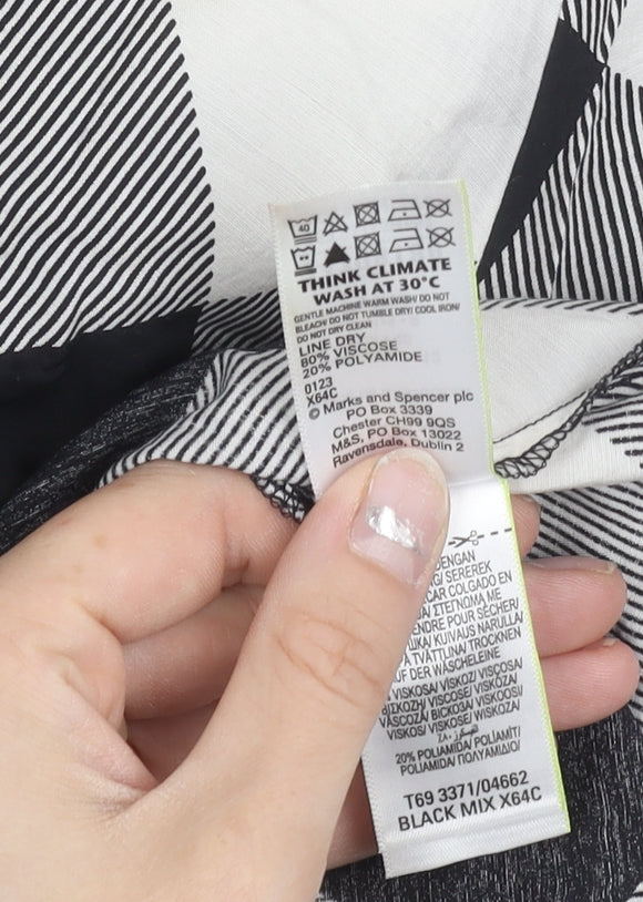 Marks and Spencer Women’s Black White Check Midi A-Line Skirt Size 12 Petite