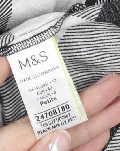Marks and Spencer Women’s Black White Check Midi A-Line Skirt Size 12 Petite