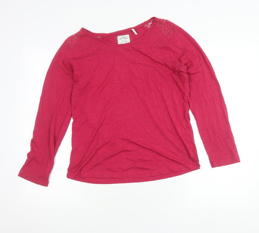 FatFace Womens Pink Long Sleeve Lace Shoulder T-Shirt Size 12