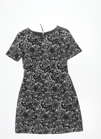 Oasis Women’s Black Floral Lace Shift Dress Size 10 Short Sleeve