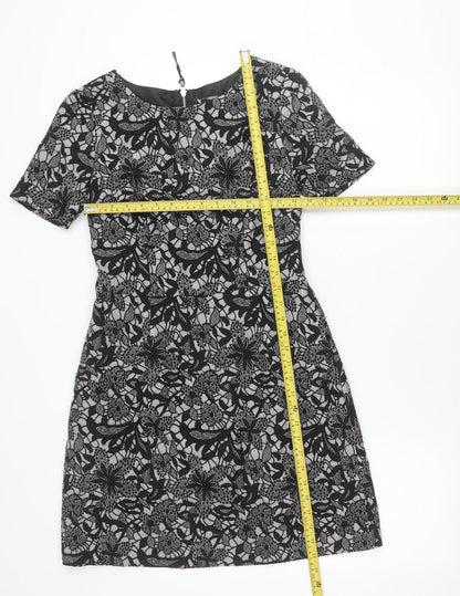 Oasis Women’s Black Floral Lace Shift Dress Size 10 Short Sleeve