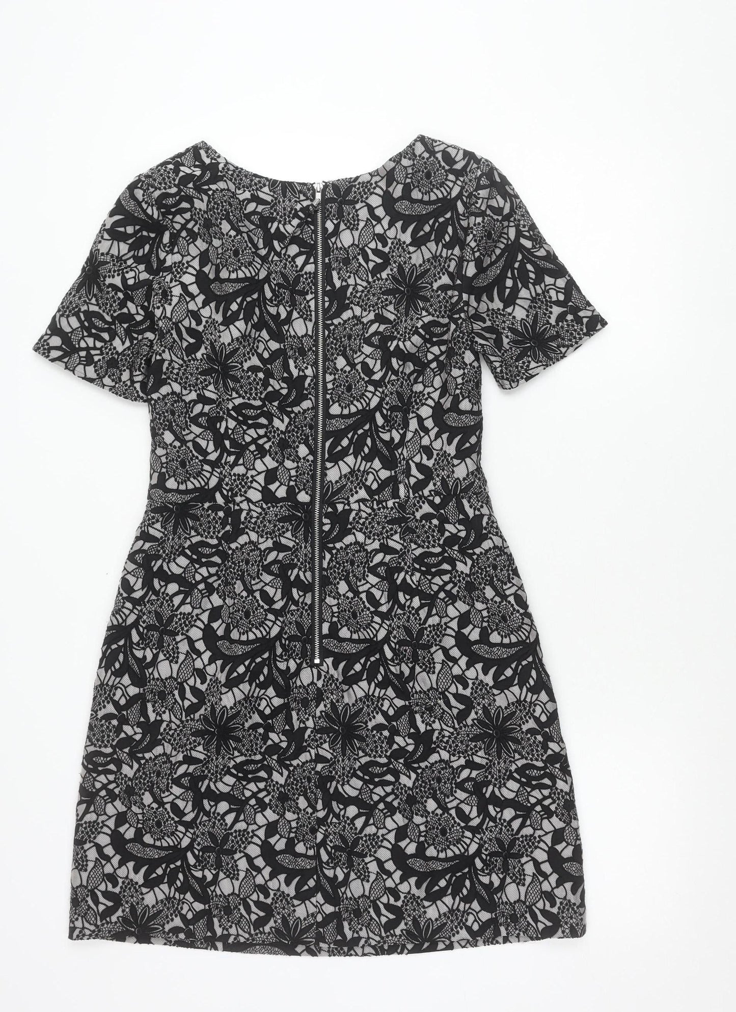 Oasis Women’s Black Floral Lace Shift Dress Size 10 Short Sleeve