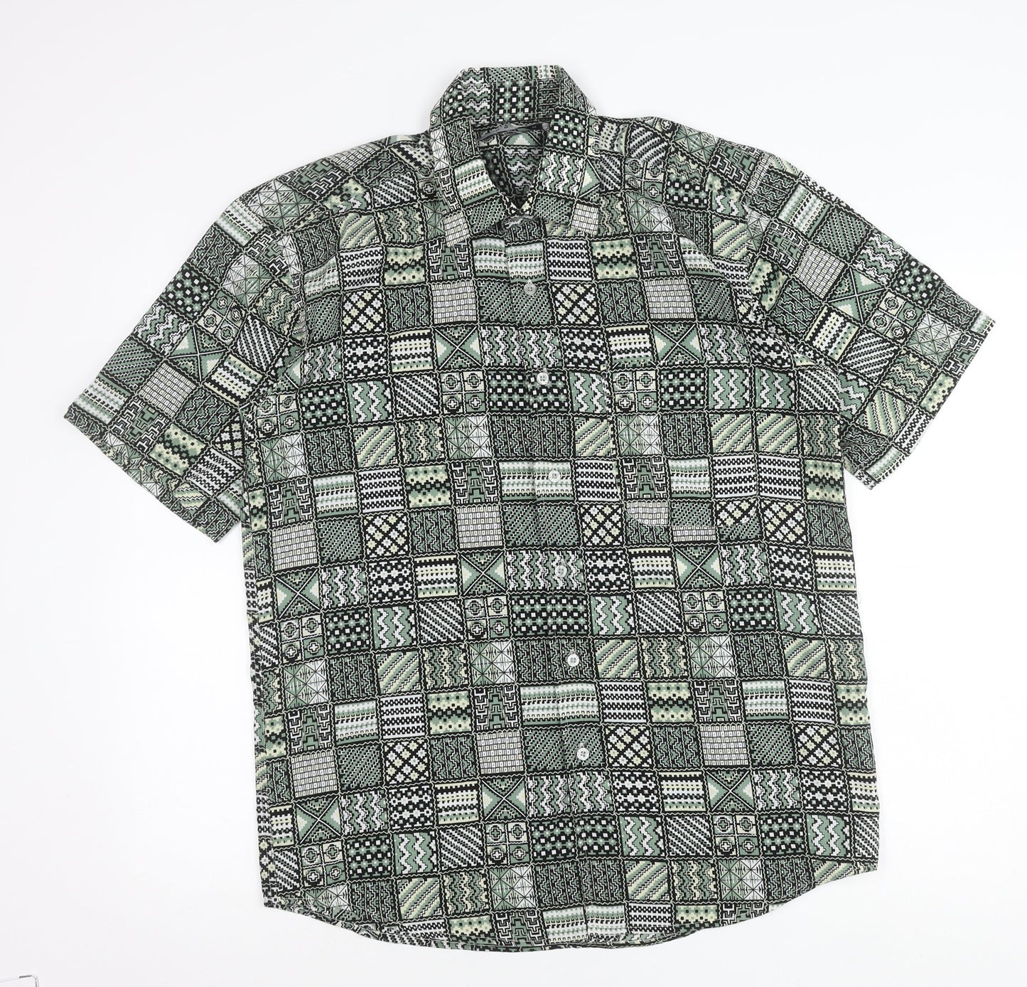 Osborn Men’s Green Geometric Aztec Short Sleeve Button-Up Shirt M 40in