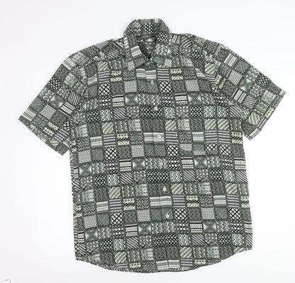 Osborn Men’s Green Geometric Aztec Short Sleeve Button-Up Shirt M 40in