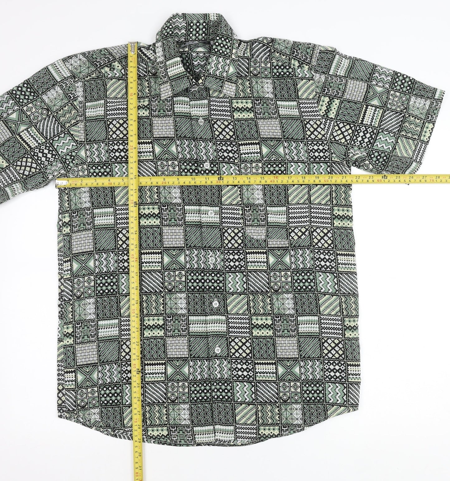 Osborn Men’s Green Geometric Aztec Short Sleeve Button-Up Shirt M 40in